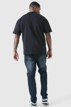 Fashion boohooMAN Plus Paint Splatter Distressed Skinny Jeans washed black