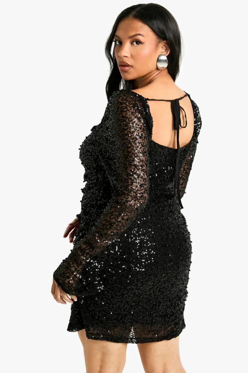 Fashion boohoo Plus Pearl Ruched Bodycon Dress black