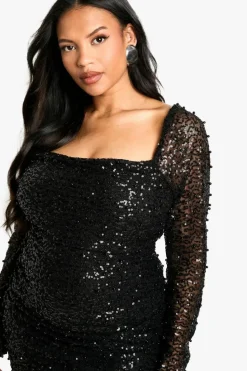 Fashion boohoo Plus Pearl Ruched Bodycon Dress black
