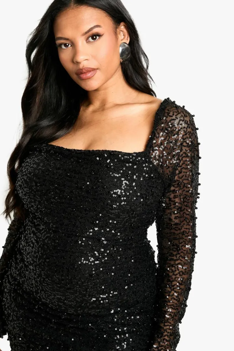 Fashion boohoo Plus Pearl Ruched Bodycon Dress black