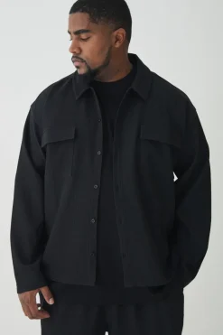 Best Sale boohooMAN Plus Pleated Cargo Overshirt black
