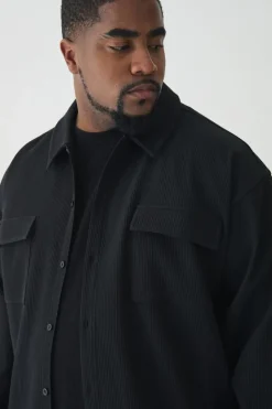 Best Sale boohooMAN Plus Pleated Cargo Overshirt black