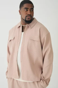 Store boohooMAN Plus Pleated Cargo Overshirt taupe