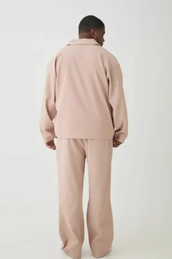 Store boohooMAN Plus Pleated Cargo Overshirt taupe