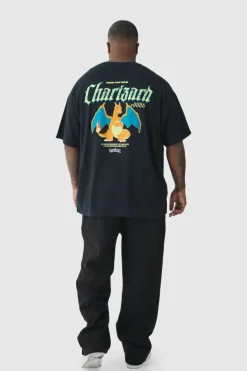 Best boohooMAN Plus Pokemon Charizard License Back Print T-shirt black