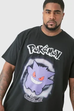 Best Sale boohooMAN Plus Pokemon Gengar Printed Licensed T-shirt In black