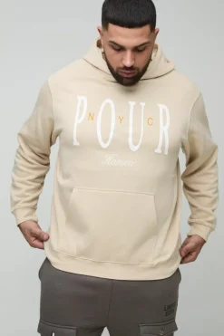 Outlet boohooMAN Plus Pour Homme Embroidered Hoodie sand