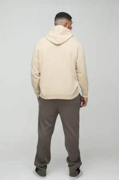 Outlet boohooMAN Plus Pour Homme Embroidered Hoodie sand