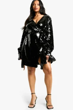 Best Sale boohoo Plus Premium Sequin Wrap Dress black
