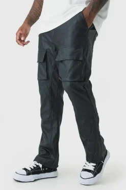 Fashion boohooMAN Plus PU Coated Stacked Flared Gusset Cargo Jeans black