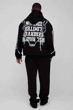 Discount boohooMAN Plus Puff Print Slim Flare Stacked Gusset Jogger black