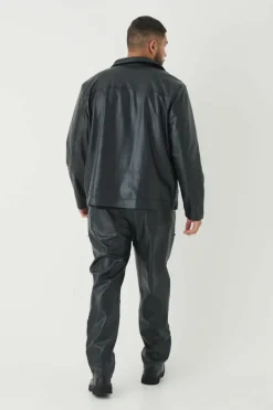 Shop boohooMAN Plus PU Lined Harrington Jacket black