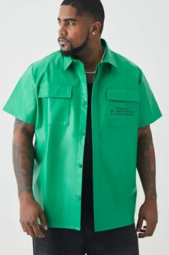New boohooMAN Plus Pu Two Pocket Shirt In green