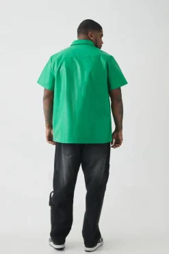 New boohooMAN Plus Pu Two Pocket Shirt In green