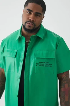 New boohooMAN Plus Pu Two Pocket Shirt In green