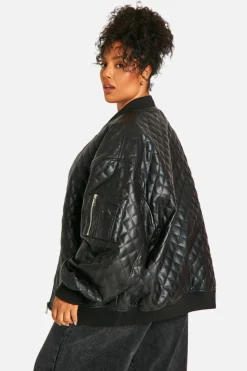 Discount boohoo Plus Quilted Oversized Bomber Jacket black