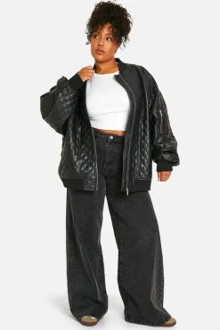 Discount boohoo Plus Quilted Oversized Bomber Jacket black
