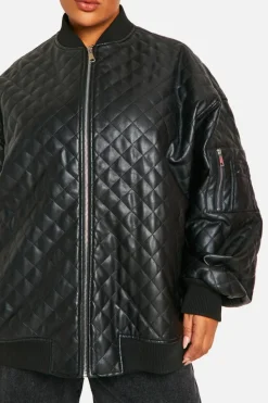 Discount boohoo Plus Quilted Oversized Bomber Jacket black