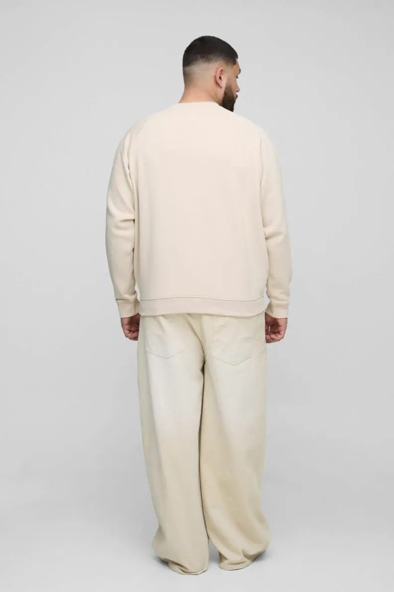 Shop boohooMAN Plus Raglan Jersey Sweater stone