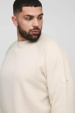 Shop boohooMAN Plus Raglan Jersey Sweater stone