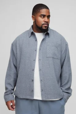 Hot boohooMAN Plus Regular Fit Boucle Overshirt charcoal