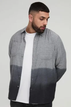 Best boohooMAN Plus Regular Fit Dip Dyed Shirt grey
