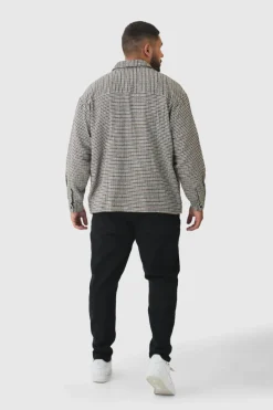 Best Sale boohooMAN Plus Regular Fit Micro Dogtooth Brushed Shirt stone