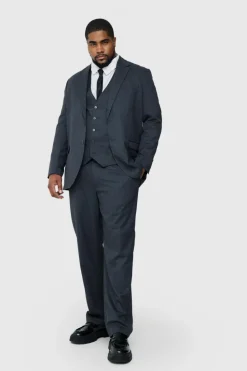 Store boohoo Plus Regular Fit Suit in charcoal