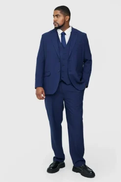 Sale boohoo Plus Regular Fit Suit in Navy dark blue