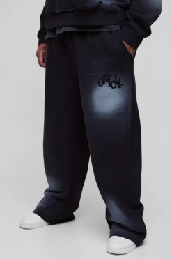 Discount boohooMAN Plus Relaxed Distressed Applique Spray Wash Jogger black