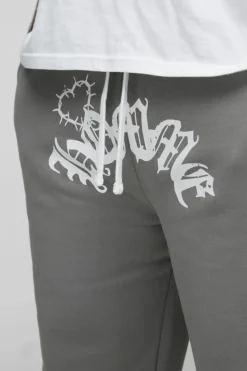 Discount boohooMAN Plus Relaxed Double Waistband Heart Print Jogger charcoal