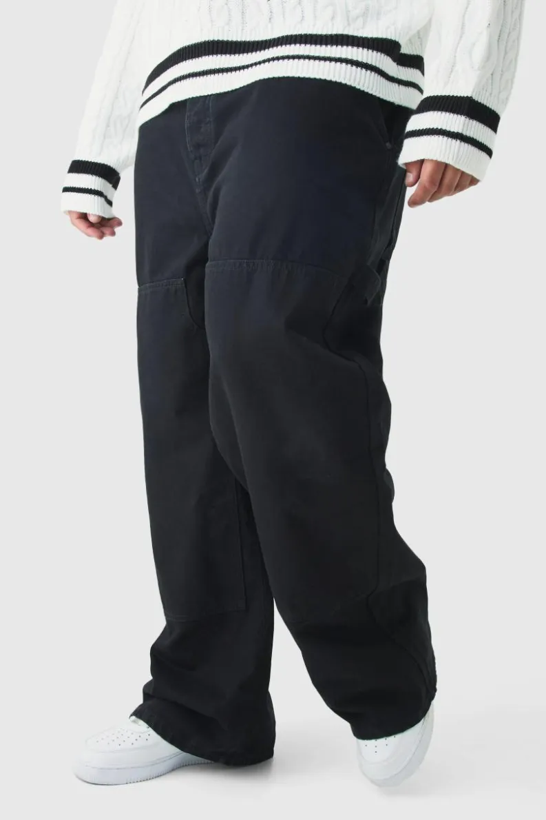 Discount boohooMAN Plus Relaxed Fit Carpenter Jeans true black
