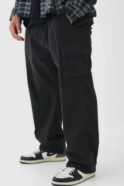 Flash Sale boohooMAN Plus Relaxed Fit Fixed Waist Cargo Trousers black