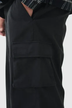 Flash Sale boohooMAN Plus Relaxed Fit Fixed Waist Cargo Trousers black