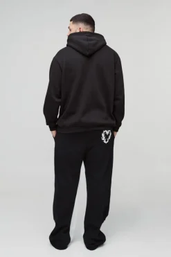 Hot boohooMAN Plus Relaxed Flare Cold Hearted Puff Print Gusset Jogger black