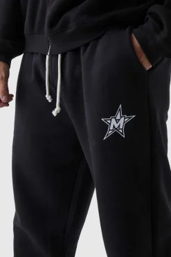 Flash Sale boohooMAN Plus Relaxed M Print Rope Drawcord Jogger black