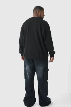 Outlet boohooMAN Plus Relaxed Rigid Flare Cargo Jeans washed black