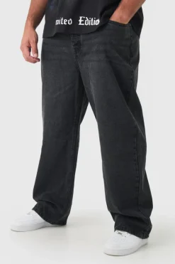 Cheap boohooMAN Plus Relaxed Rigid Jeans washed black