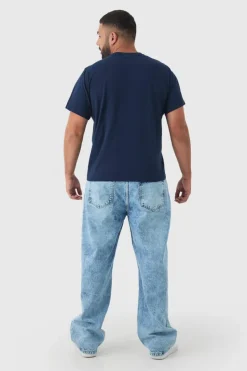 Cheap boohooMAN Plus Relaxed Rigid Jeans light blue