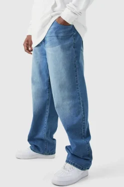 Fashion boohooMAN Plus Relaxed Rigid Jeans mid blue