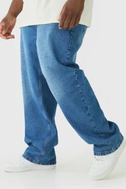 Fashion boohooMAN Plus Relaxed Rigid Jeans mid blue