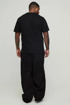 Outlet boohooMAN Plus Relaxed Rigid Stitch Detail Carpenter Jeans true black