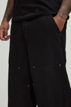 Outlet boohooMAN Plus Relaxed Rigid Stitch Detail Carpenter Jeans true black