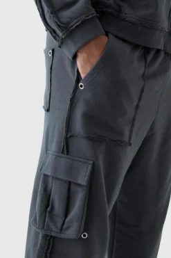 Cheap boohooMAN Plus Relaxed Wide Leg Eyelet Detail Cargo Jogger charcoal