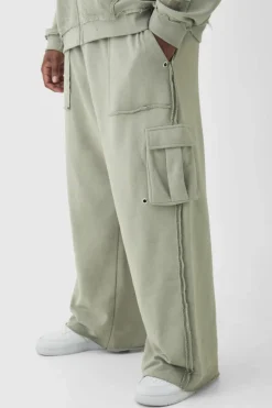 Cheap boohooMAN Plus Relaxed Wide Leg Eyelet Detail Cargo Jogger taupe
