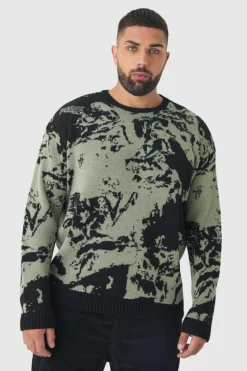 Outlet boohooMAN Plus Renaissance Oversized Knitted Sweat black