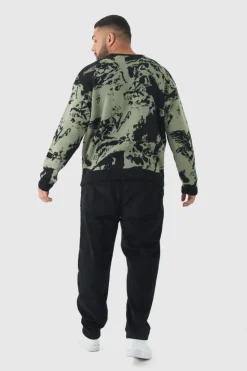 Outlet boohooMAN Plus Renaissance Oversized Knitted Sweat black