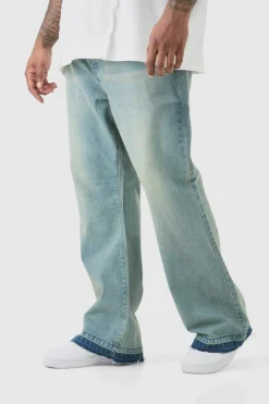 Cheap boohooMAN Plus Rigid Flare Jeans antique blue