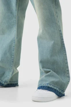 Cheap boohooMAN Plus Rigid Flare Jeans antique blue