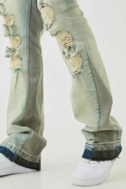 Hot boohooMAN Plus Ripped Gusset Detail Stretch Skinny Flared Jeans antique wash